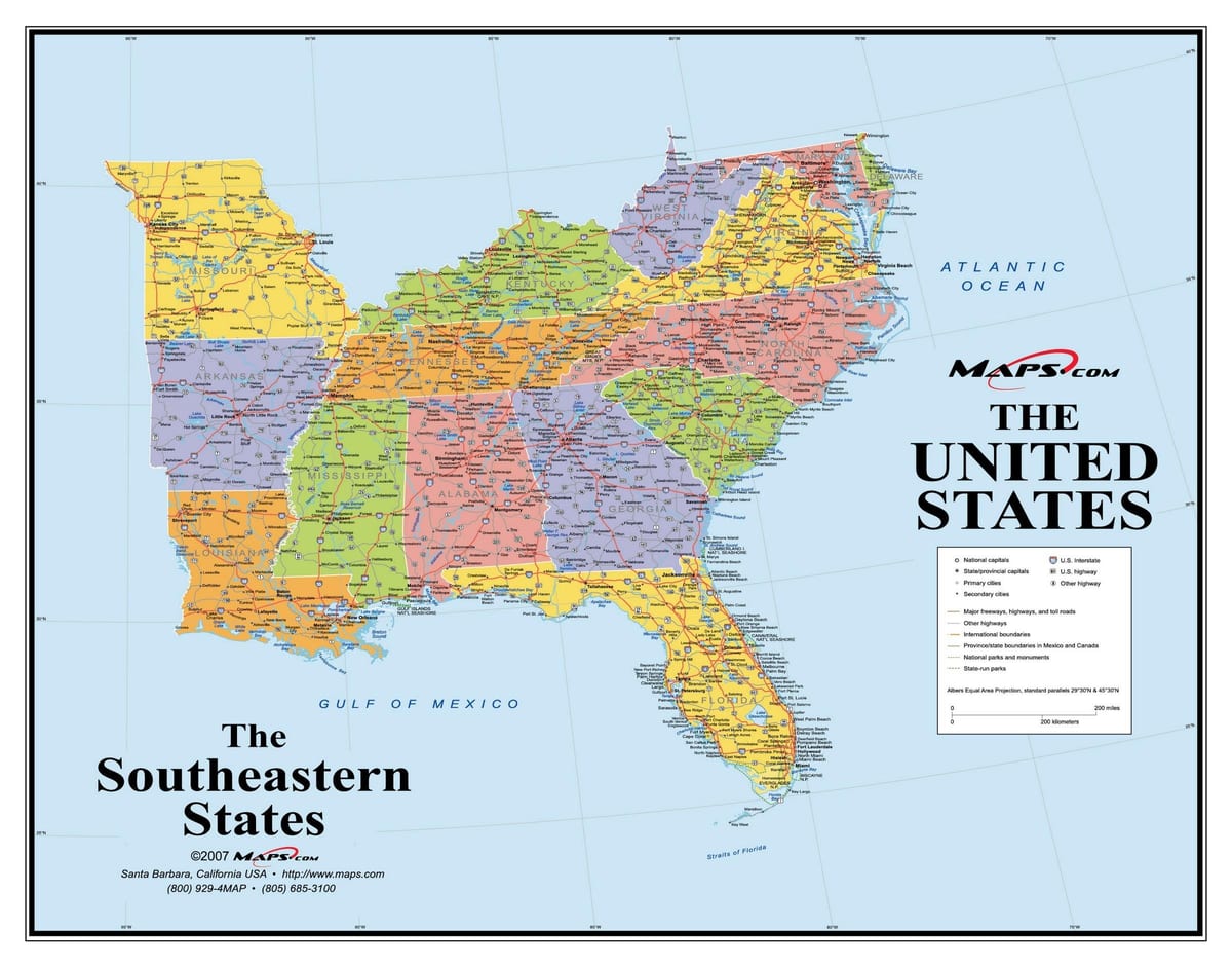 jihovýchodní USA mapa