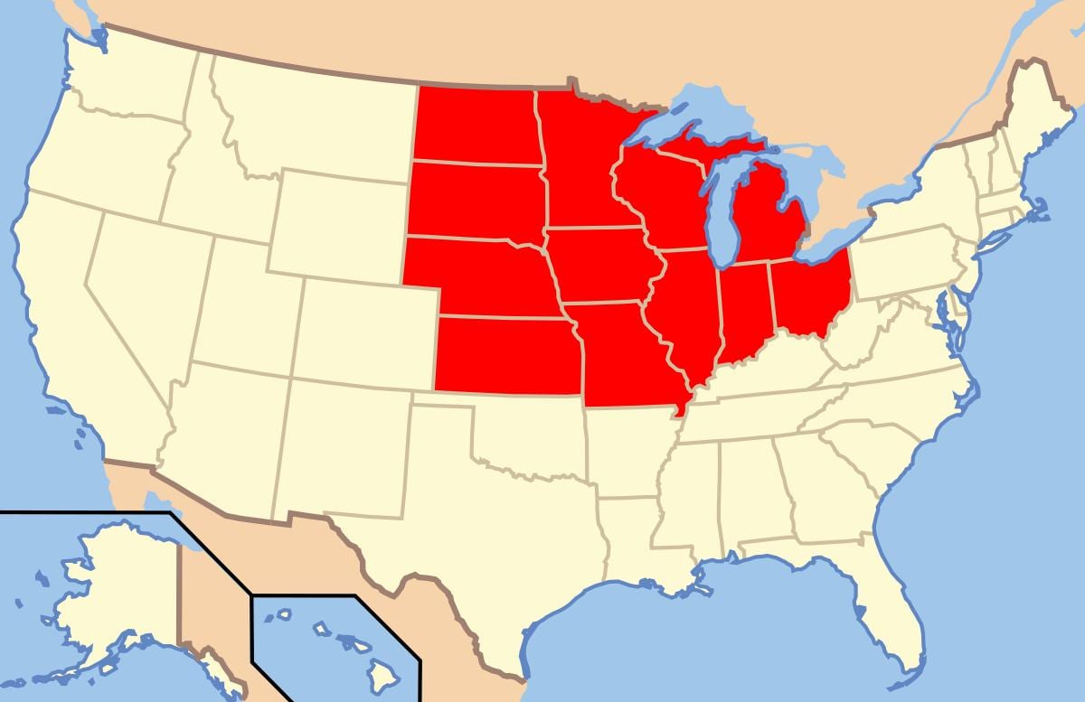středozápad USA mapa