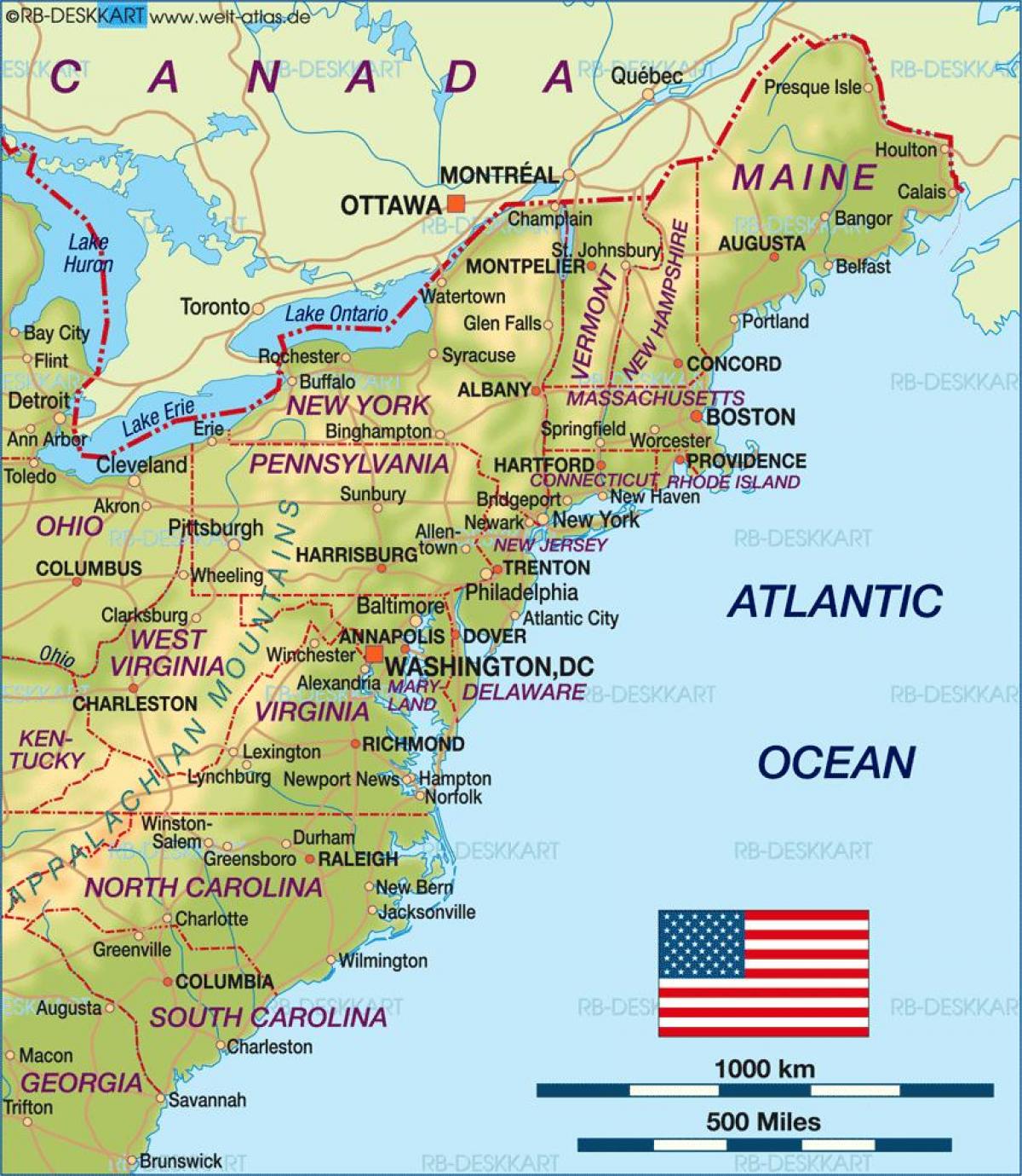 Mapa V Chodn Ho Pob E USA Mapa USA V Chodn Pob E Severn   Mapa Východního Pobřeží Usa 