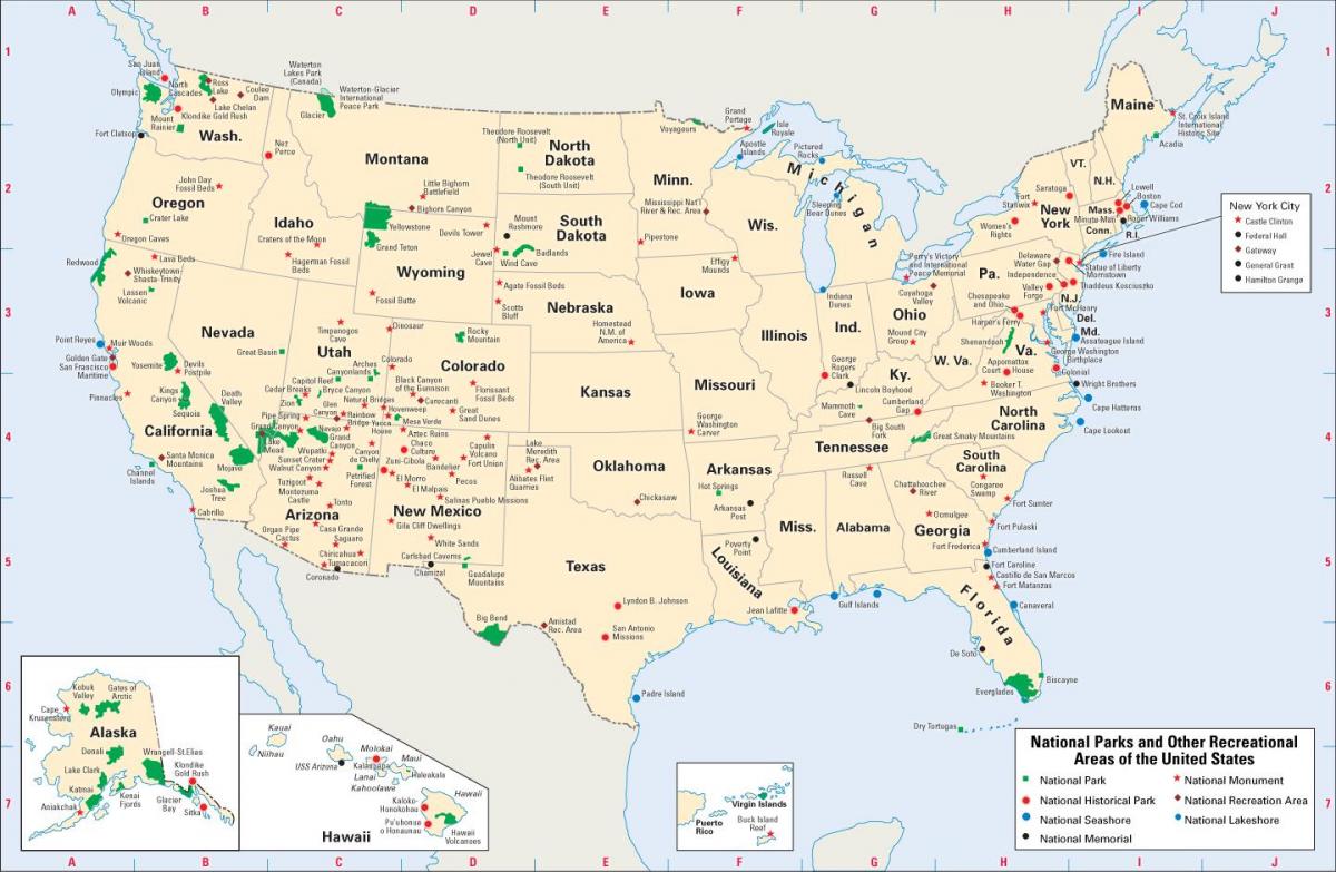 western USA mapa s národními parky