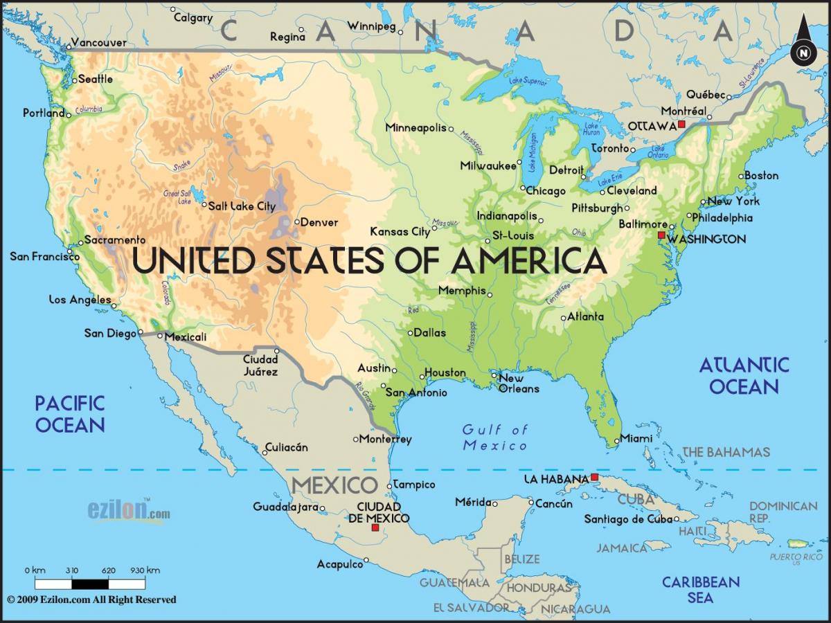 mapa USA s oceány