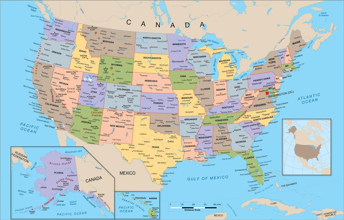 politická mapa USA