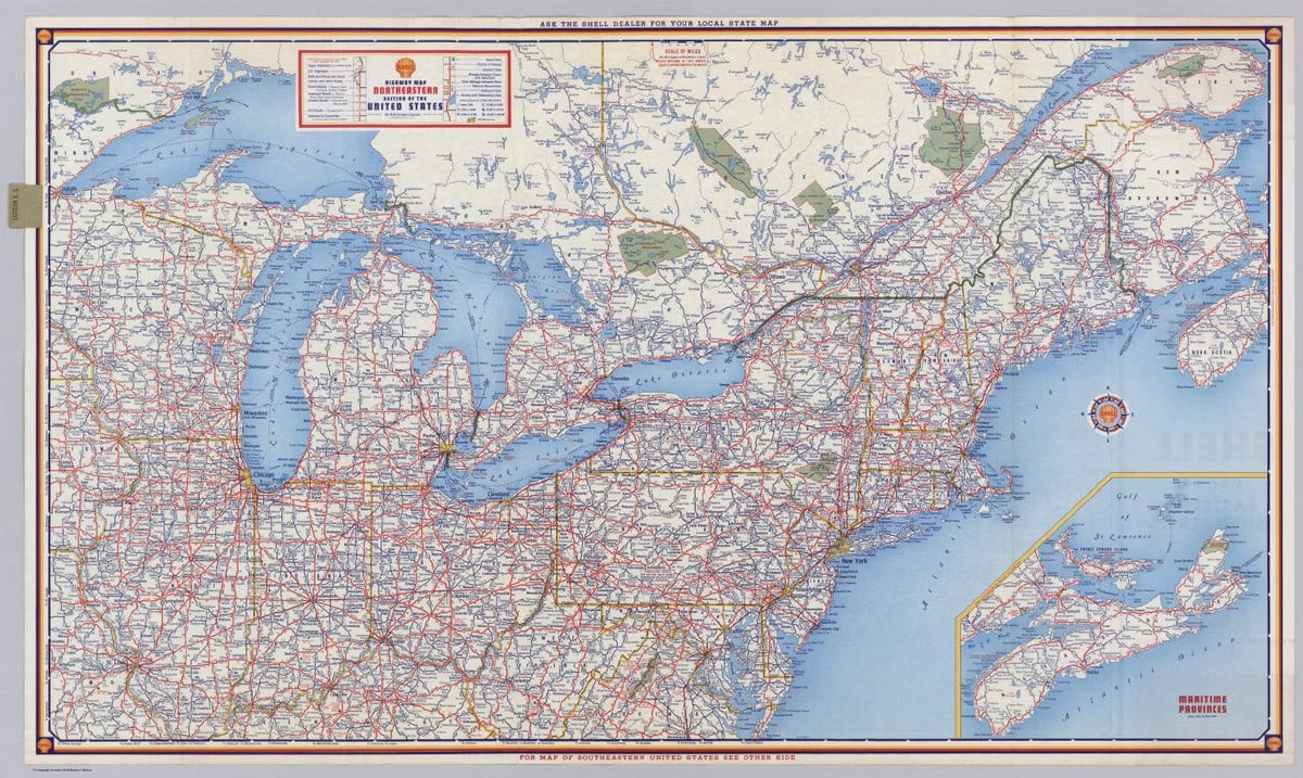 silniční mapě, severovýchod USA
