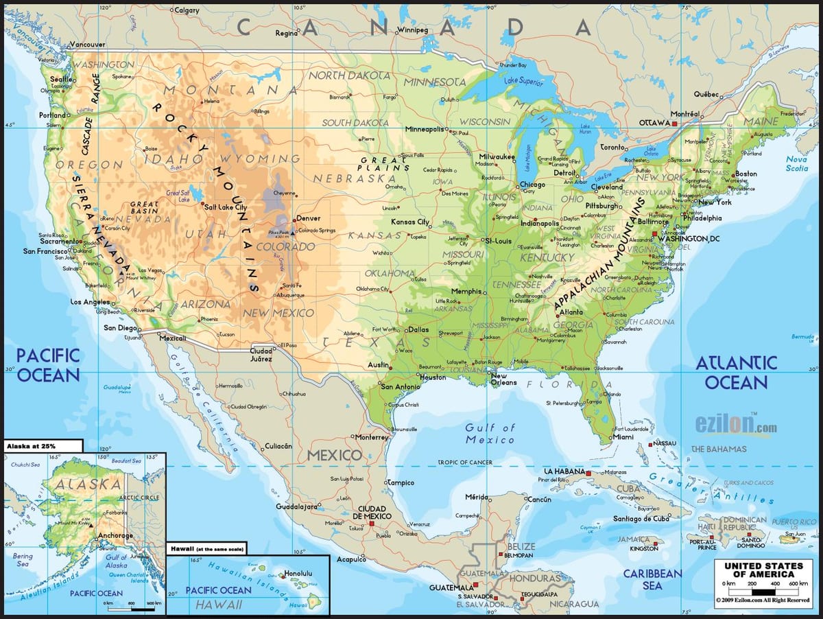 mapa Spojené Státy Americké