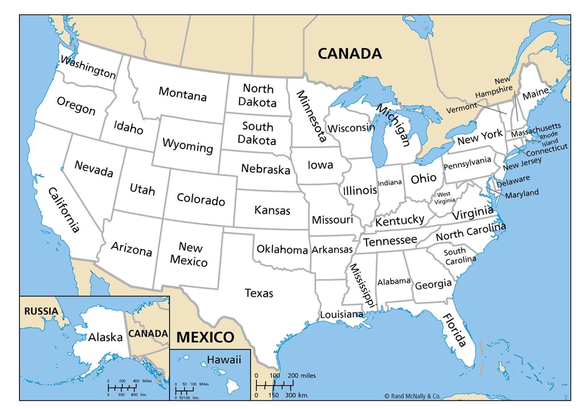 mapa usa s Státní jména