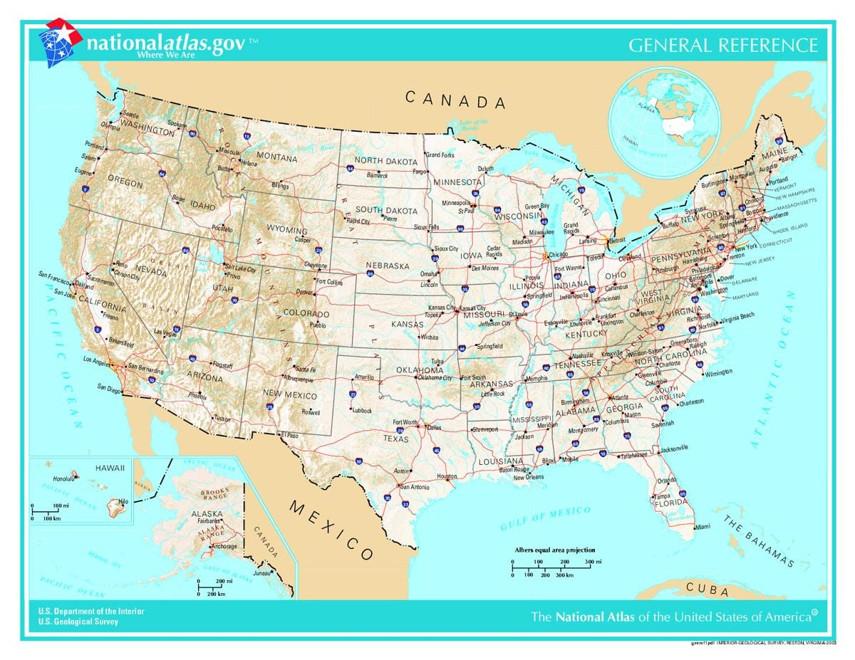 podrobná mapa USA