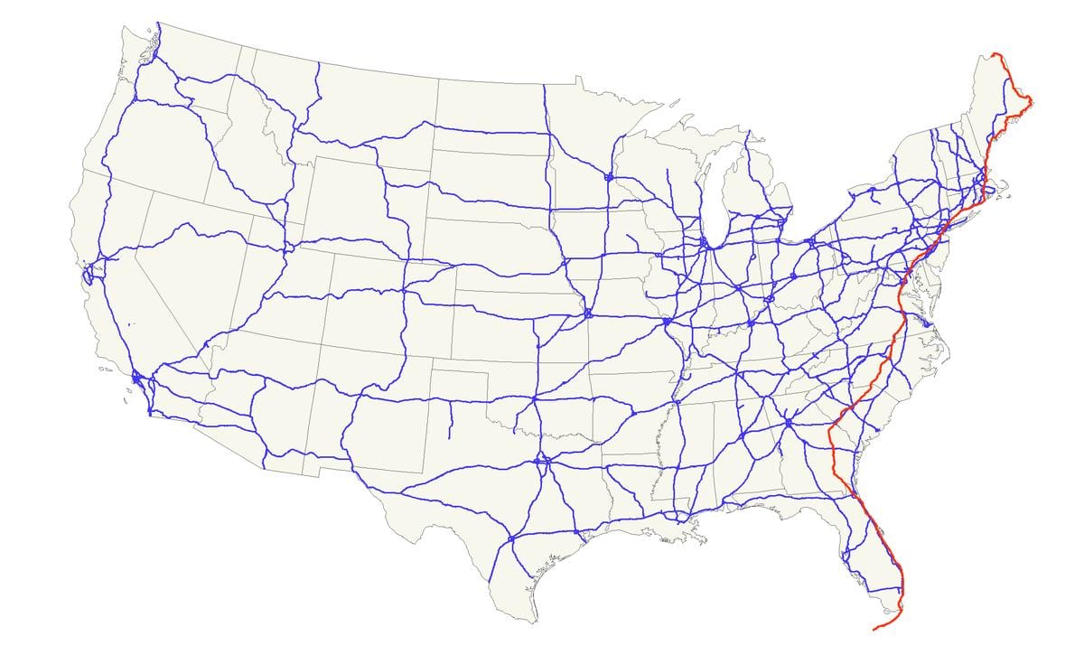 mapa US route 1