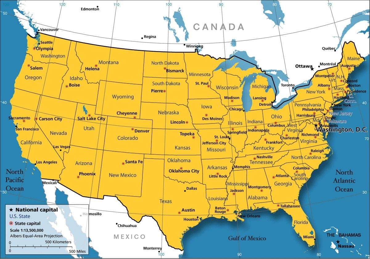 země USA mapa