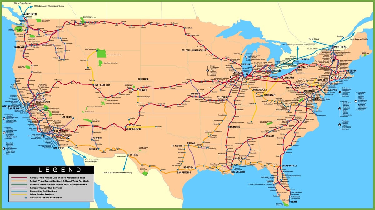 železniční mapa USA