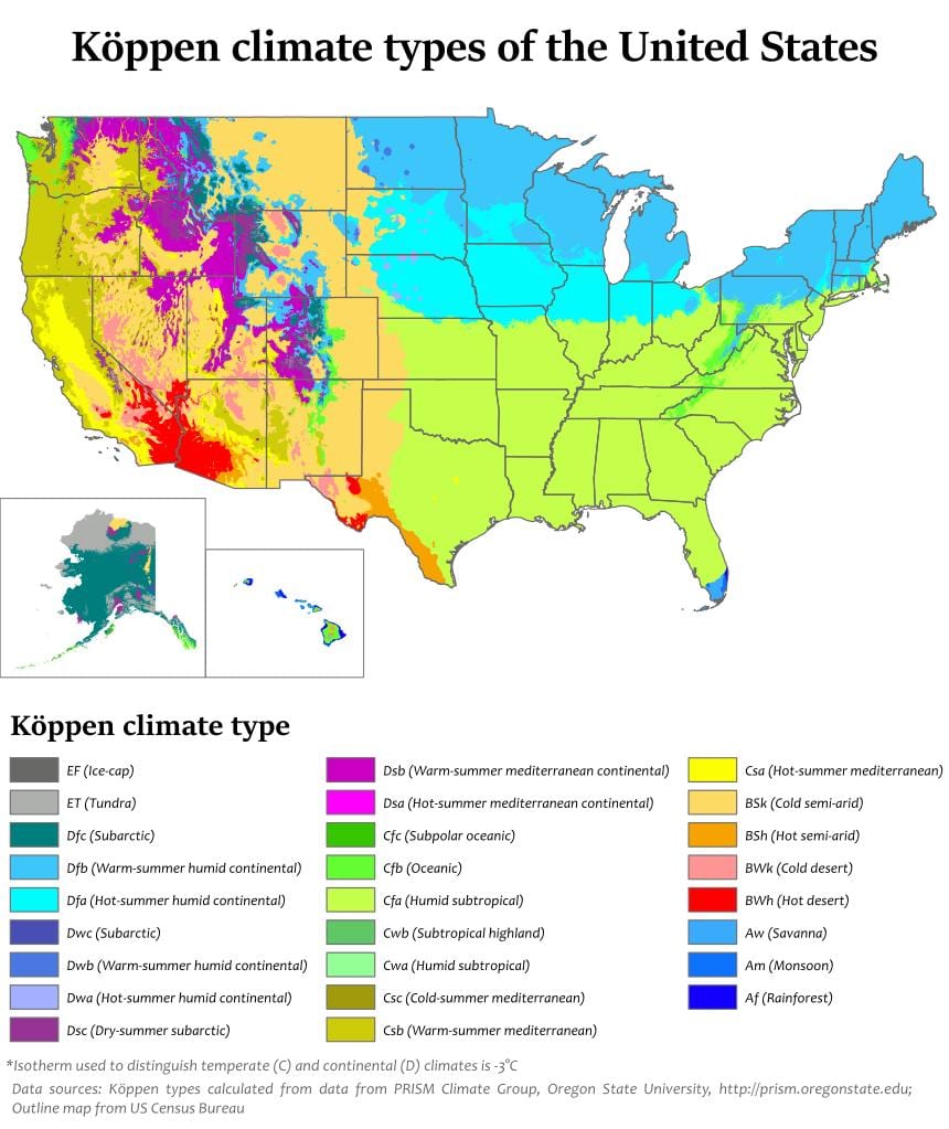 klimatické mapy USA