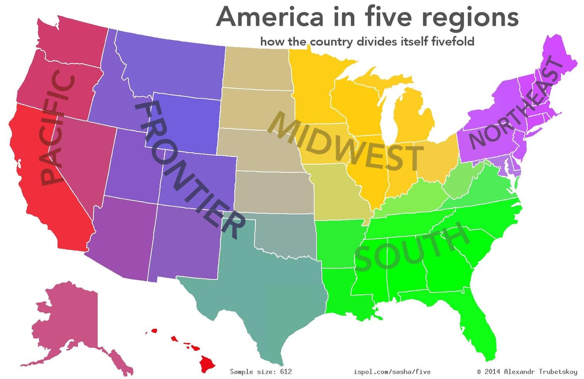 USA mapa regionů