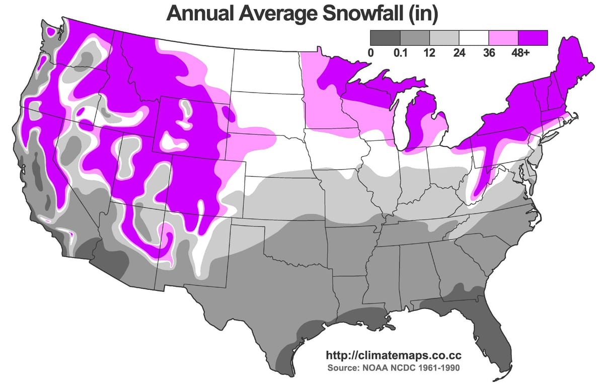 sněhová mapa USA