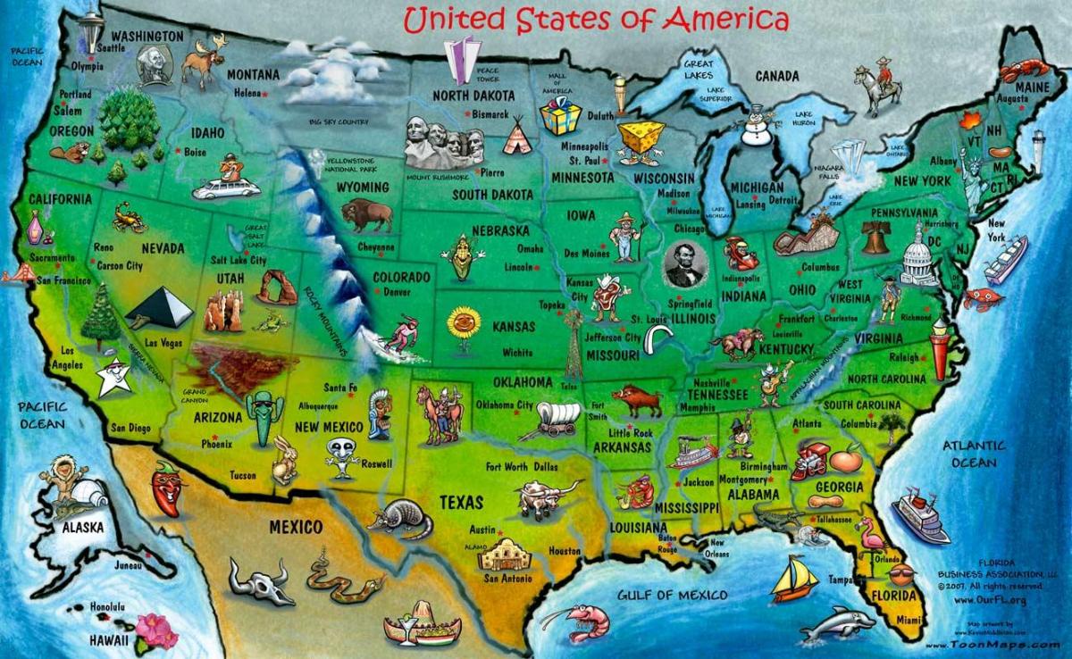 turistická mapa USA