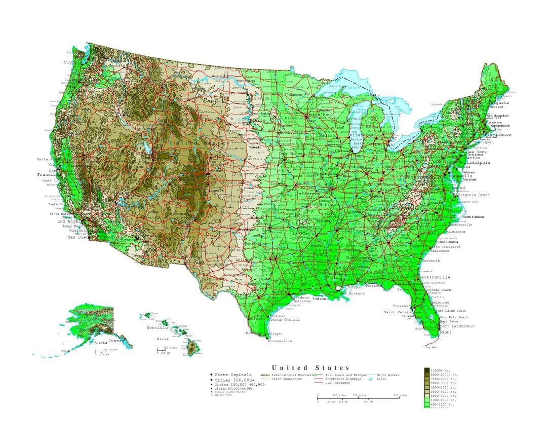 výšková mapa USA