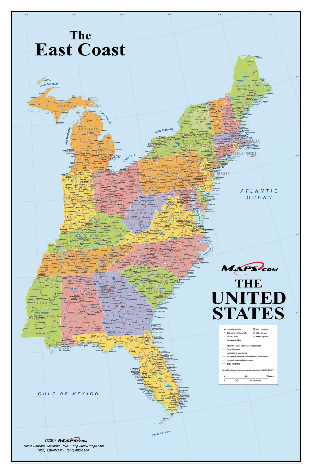 mapa USA na východním pobřeží