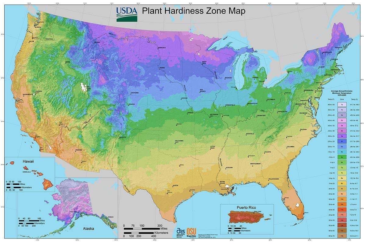 usda rostlin otužilost zóny mapě