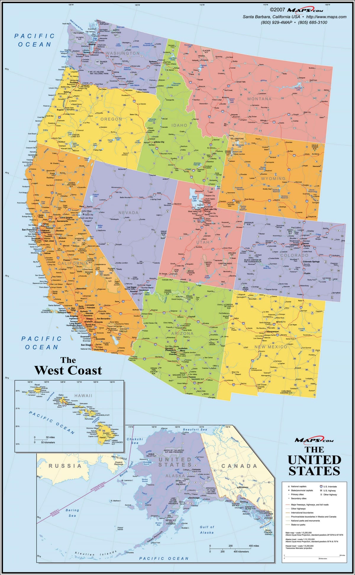 USA západní pobřeží mapě