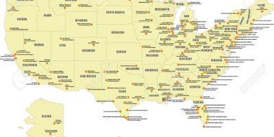 Mapa hlavních letišť v USA