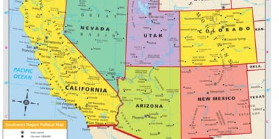 Mapa jihozápadní USA