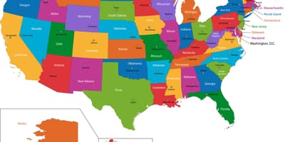 Mapa USA se Státy a hlavní města