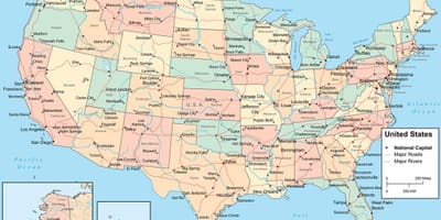 Mapa USA se Státy a města