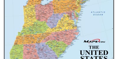Mapa USA na východním pobřeží