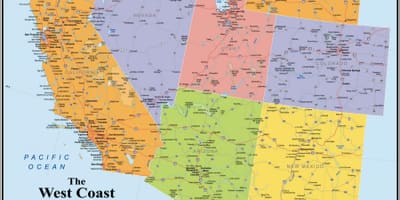 USA západní pobřeží mapě